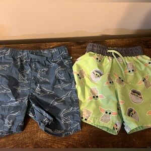 Shark and Baby Yoda Swim Shorts Set 2t